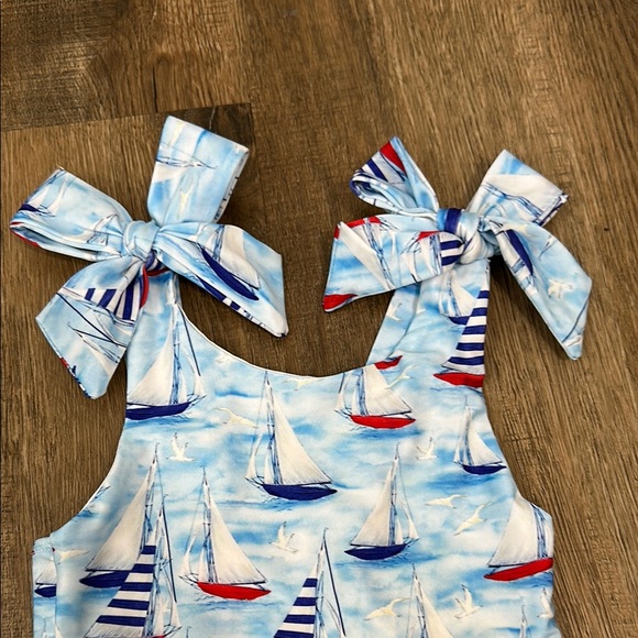 Cecil and Lou,Kids Sailboat Print Swimsuit - Blue and Red - Picture 2 of 11